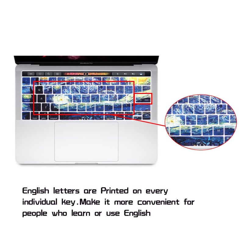 HRH Silicone Keyboard Cover for MacBook Pro with Touch Bar 13 Inch and 15 Inch (A2159/A1989/A1706,A1990/A1707) 2019 2018 2016 2017 Release,Starry Night - Image 1